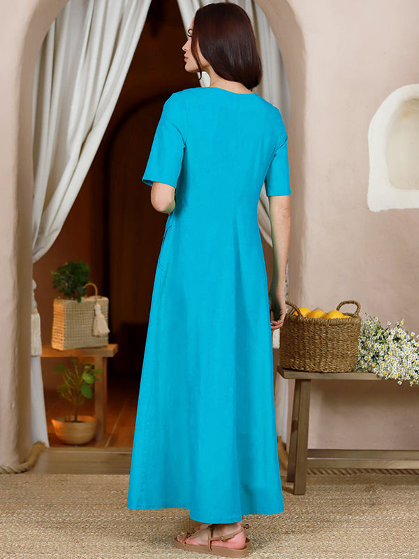 Lega tampraus lino maxi A silueto suknelė "Inessa Turquoise"