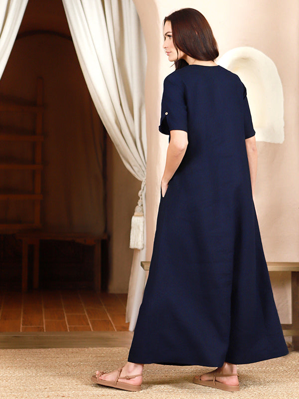 Lega lininė maxi suknelė "Merita Navy"