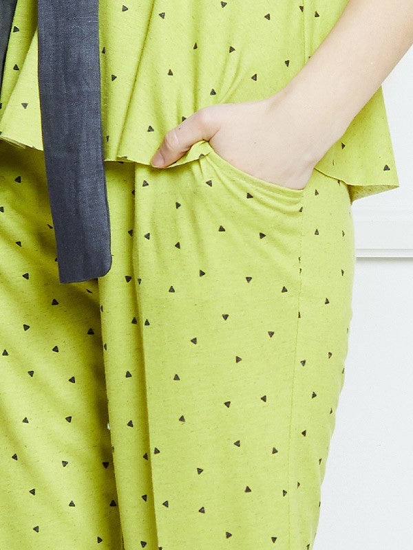 Lega kelnės su linu "Trina Lime - Black Triangle Print"