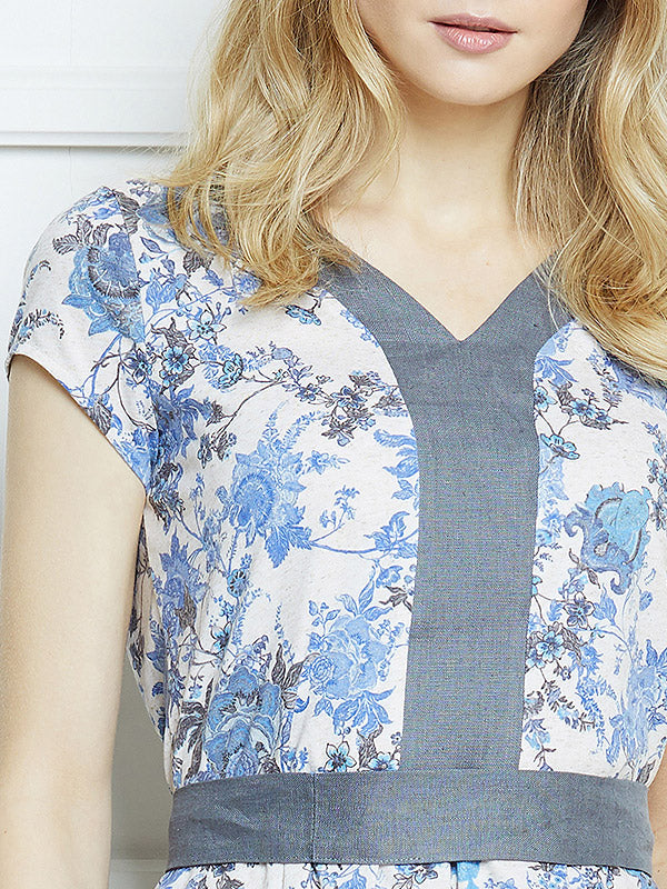 Lega palaidinė su linu "Maya Blue Flower Print"