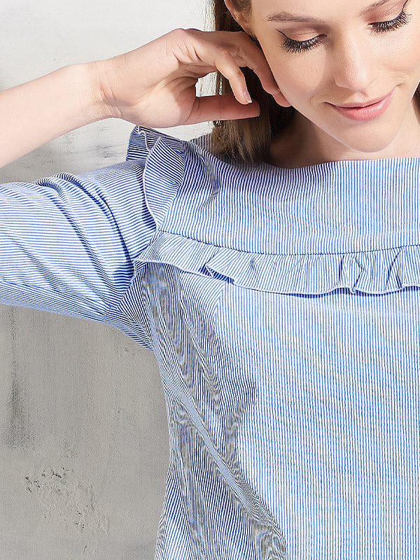 Lega medvilninė palaidinė "Easy Go Blue - White Stripes"