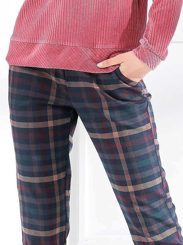 Lega tiesaus kirpimo kelnės "Charlie Navy - Bordeaux - Brown Tweed"