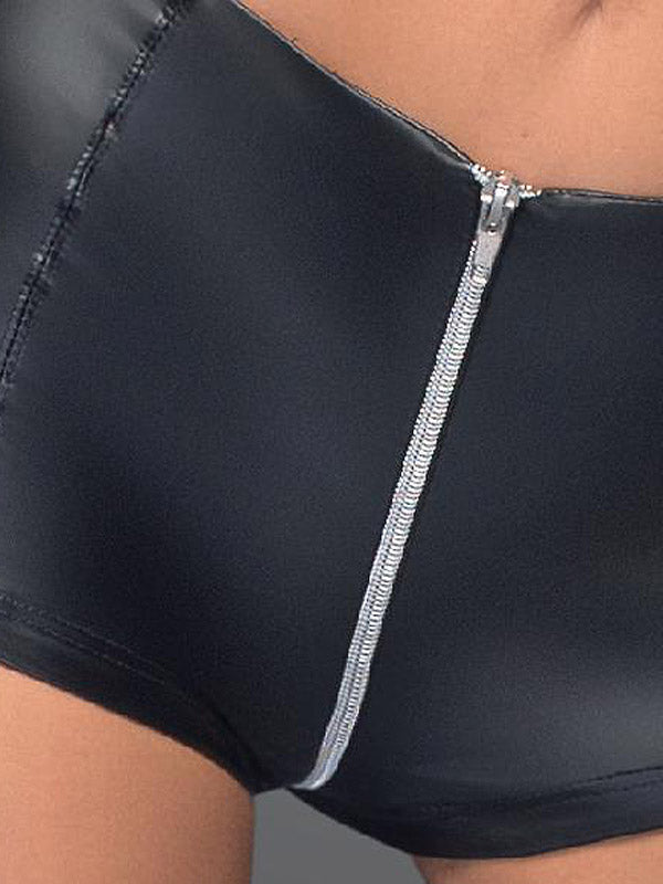 Noir Handmade šlapio efekto šortai su užtrauktuku "Damila Black"