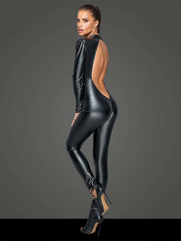 Noir Handmade šlapio efekto kombinezonas su atvira nugara "Natalie Black"