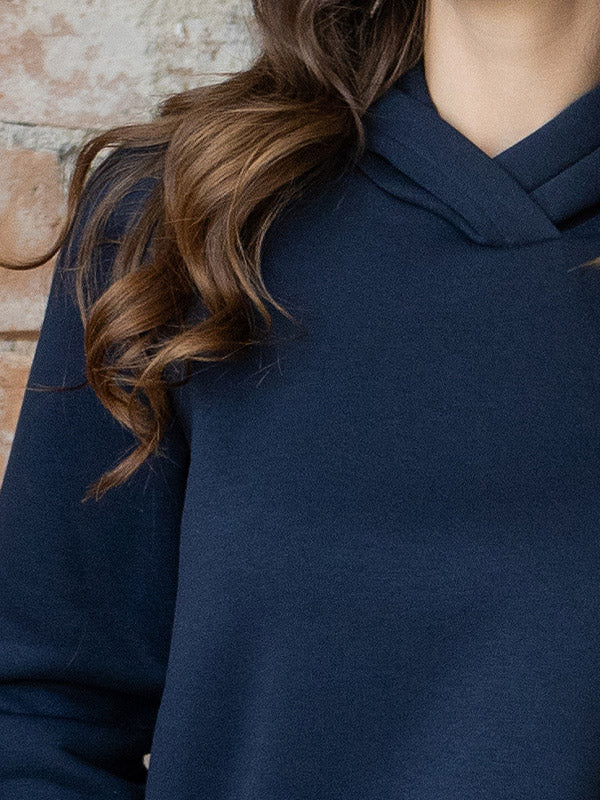 Lega medvilninis džemperis su gobtuvu "Risha Dark Blue"