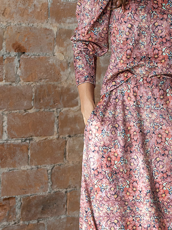 Lega veliūrinis midi sijonas "Sanura Rose Flower Print Velour"