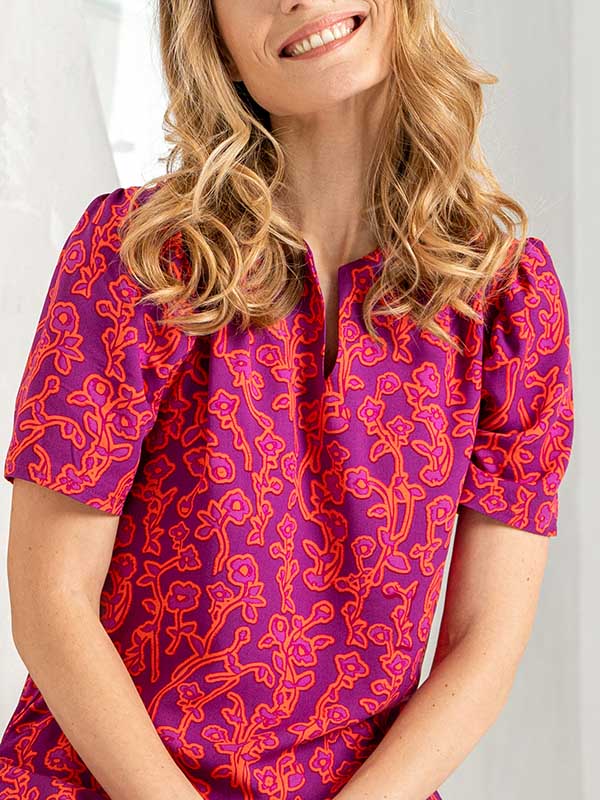 Lega vasarinė viskozinė suknelė "Gabriel Magenta - Orange Flower Print"