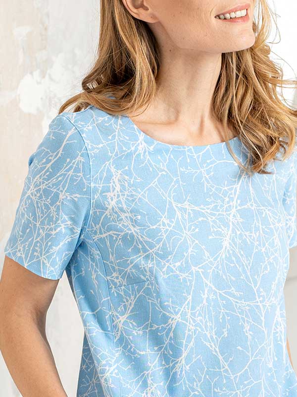 Lega lino ir viskozės suknelė "Milita Light Blue - White"