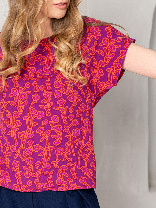 Lega viskozinė palaidinė "Merike Magenta -  Orange Flower Print"
