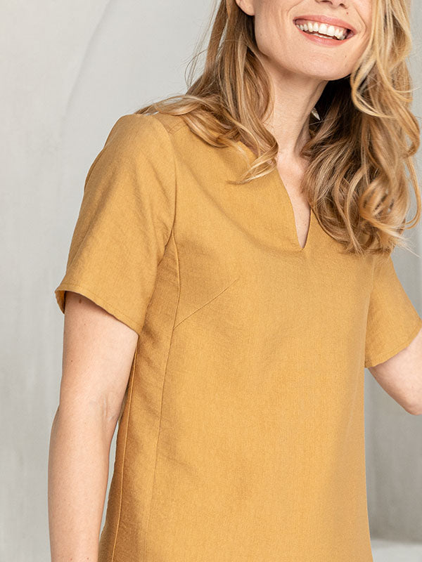 Lega asimetrinė viskozinė suknelė "Baiba Honey"