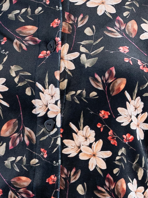 Lega veliūrinė susagstoma palaidinė "Viki Black - Multicolor Flower Print Velour"