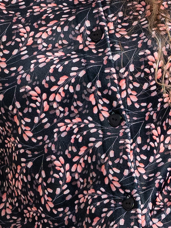 Lega veliūrinė susagstoma palaidinė "Viki Black - Rose Flower Print Velour"