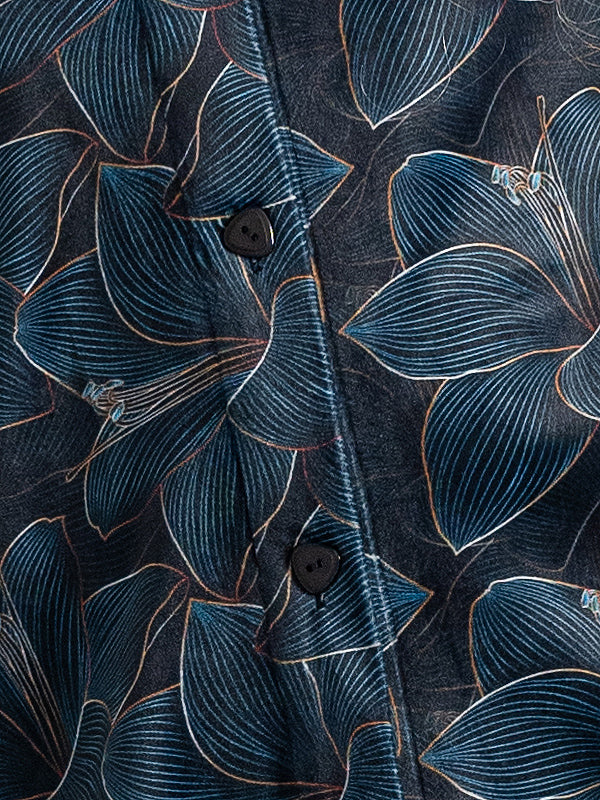 Lega veliūrinė susagstoma palaidinė "Viki Navy - Turquoise Flower Print Velour"