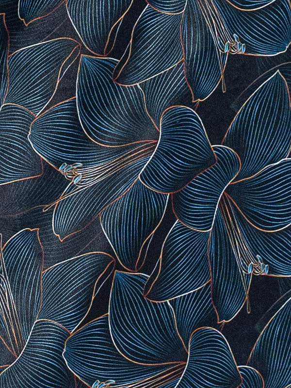 Lega ilgas veliūrinis sijonas "Viki Navy - Turquoise Flower Print Velour"