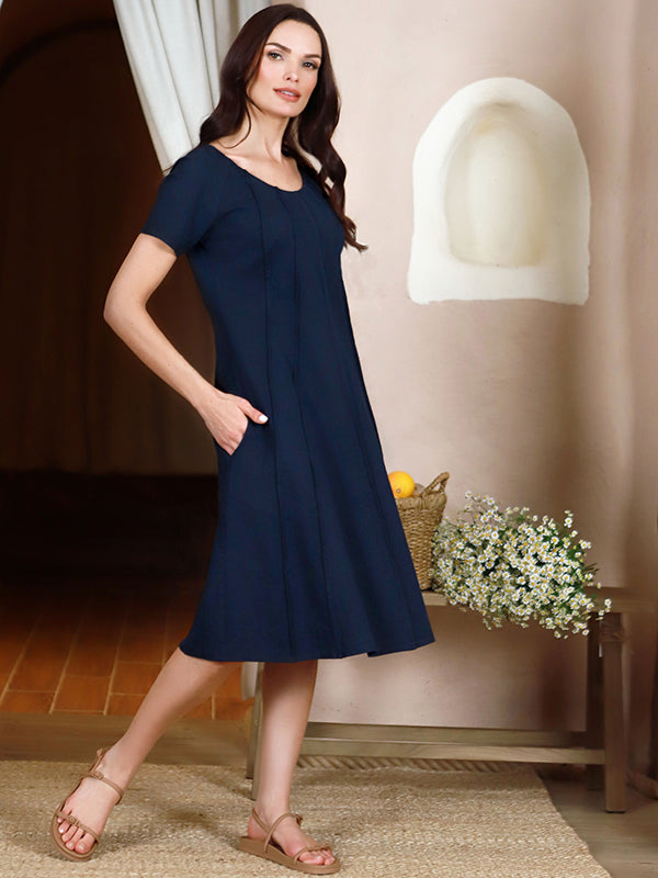 Lega tampraus lino midi A silueto suknelė "Orinta Navy"