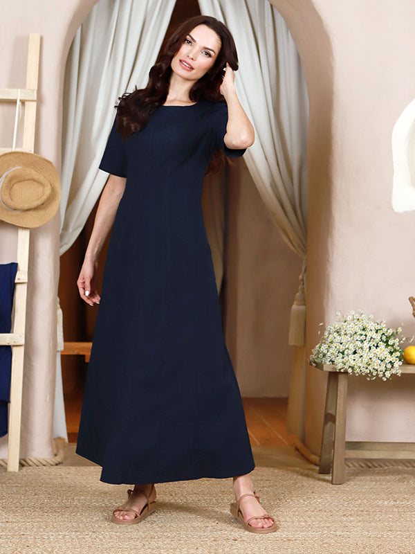 Lega tampraus lino maxi A silueto suknelė "Inessa Navy"