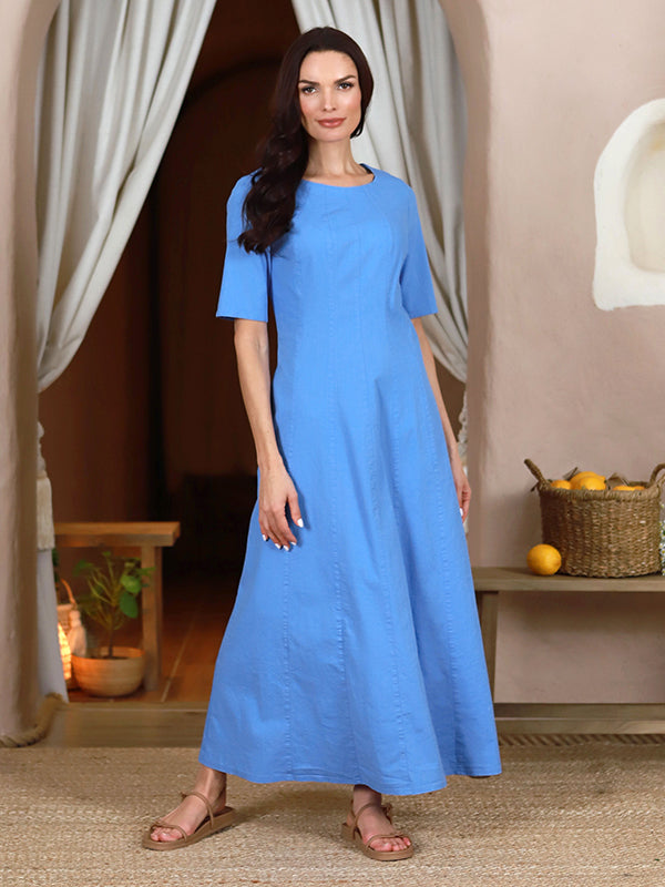 Lega tampraus lino maxi A silueto suknelė "Inessa Light Blue"