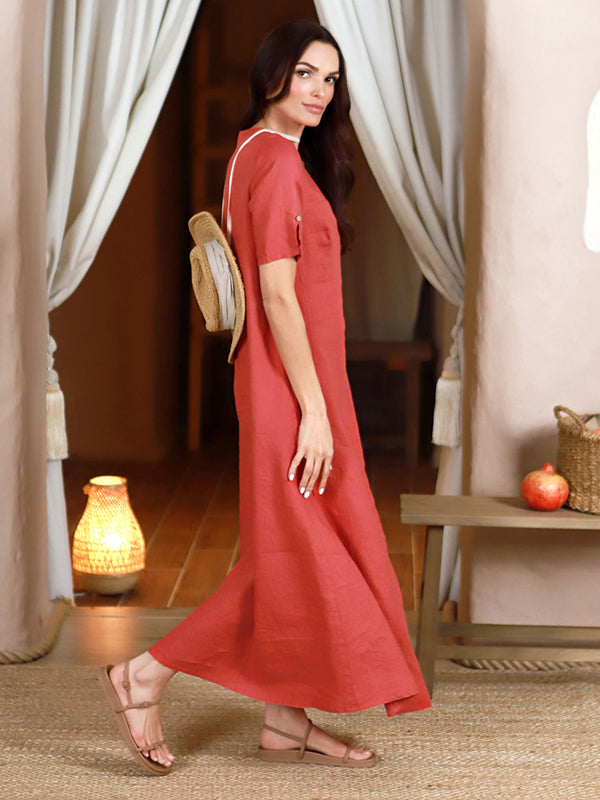 Lega lininė maxi suknelė "Merita Raspberry"