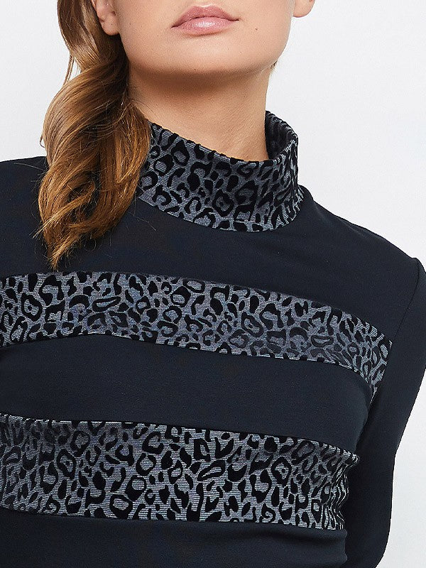 Lega palaidinė aukštu kaklu "Mae Grey - Black Velour Cheetah Pattern"