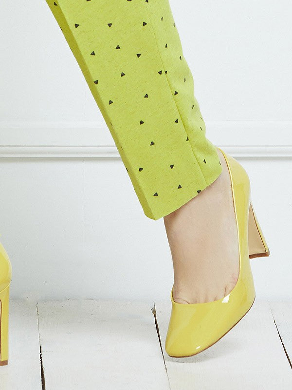 Lega kelnės su linu "Trina Lime - Black Triangle Print"