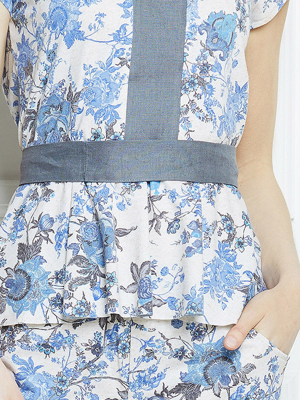 Lega palaidinė su linu "Maya Blue Flower Print"