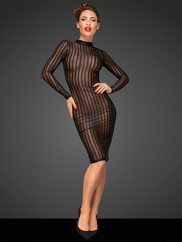 Noir Handmade elastinga dryžuota perregima tiulio suknelė "Coco Black"