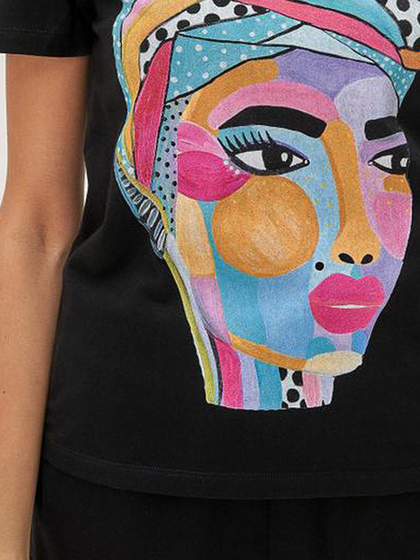 Utenos by Garbanota medvilnės marškinėliai "Nina 2 Black - Multicolor"