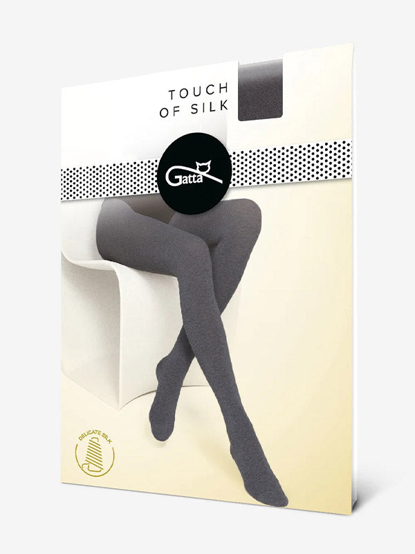 Gatta viskozinės šiltos pėdkelnės su šilku "Touch of Silk Black Melange"