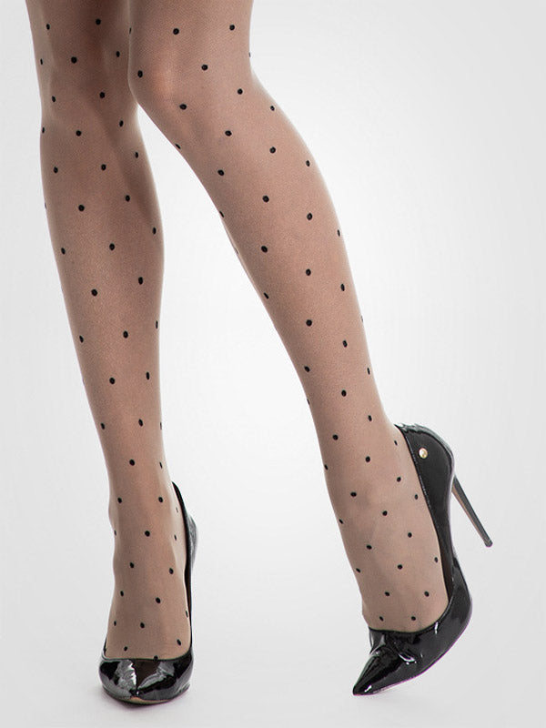 Amour taškuotos pėdkelnės atviru tarpkoju "Lolita 30 Den Nude - Black"