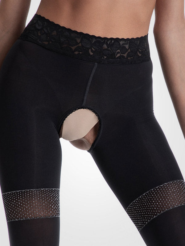 Amour pėdkelnės atviru tarpkoju "Glamour 80 Den Black - Silver Lurex"