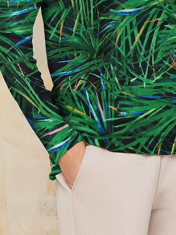 Lega veliūrinė palaidinė ilgomis rankovėmis "Shirley Green - Black - Blue Floral Print Velour"