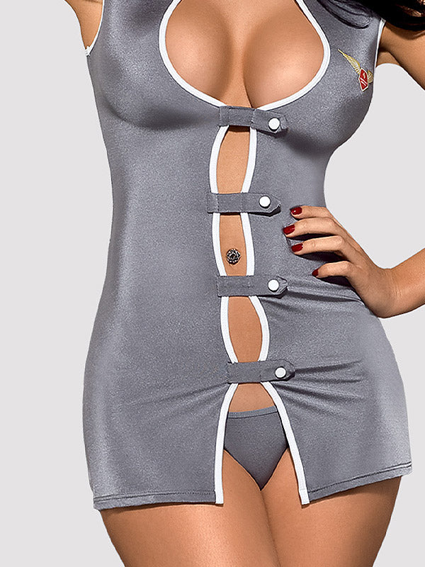 Obsessive 3 dalių stiuardesės kostiumas "Stewardess Grey - White"