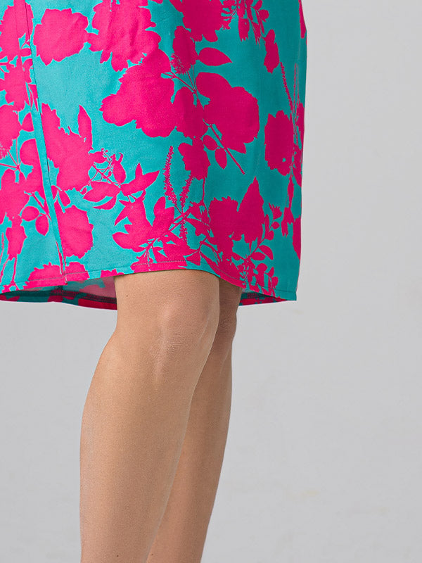 Lega viskozinė suknelė "Agostina Green - Fuchsia Flower Print"