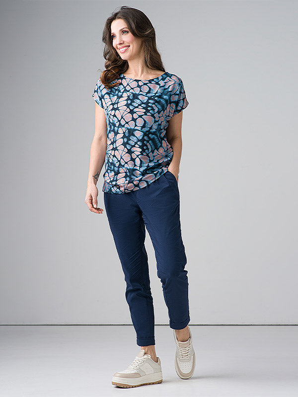 Lega viskozinė palaidinė "Belinda Navy - Blue - Beige Ornament Print"