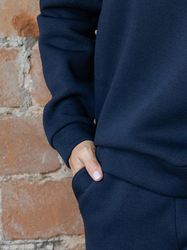 Lega medvilninis džemperis su gobtuvu "Risha Dark Blue"