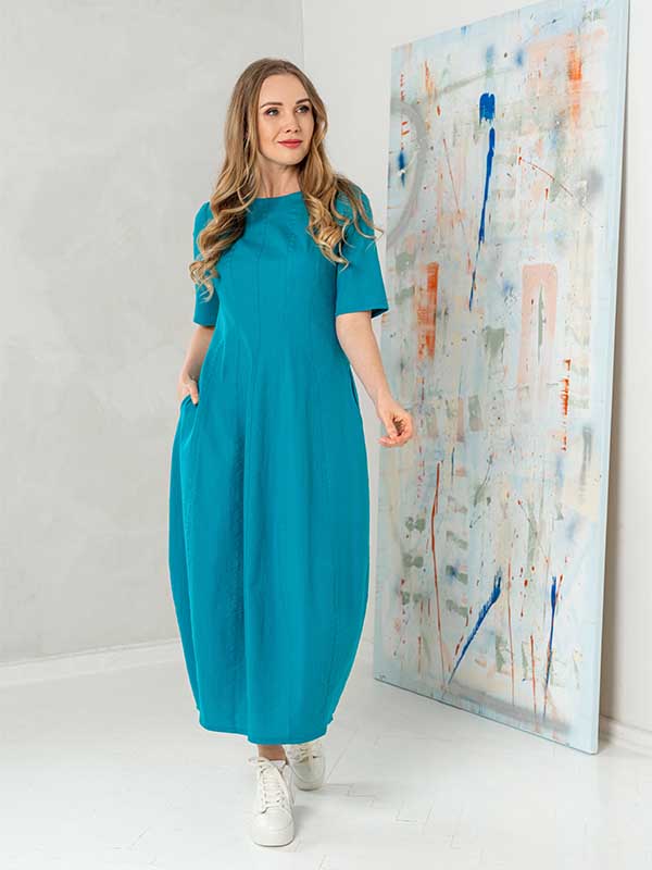 Lega tampraus lino midi suknelė "Fatima Turquoise"