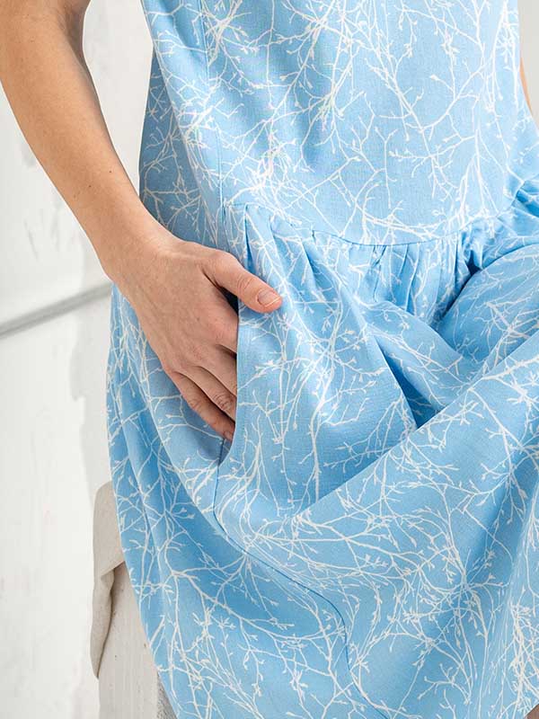 Lega lino ir viskozės suknelė "Milita Light Blue - White"