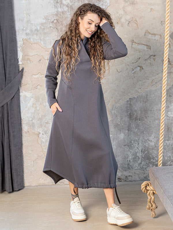 Lega medvilninė midi suknelė su pūkeliu iš vidaus "Deina Graphite"