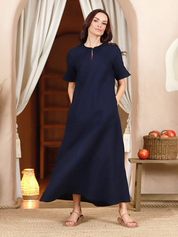 Lega lininė maxi suknelė "Merita Navy"