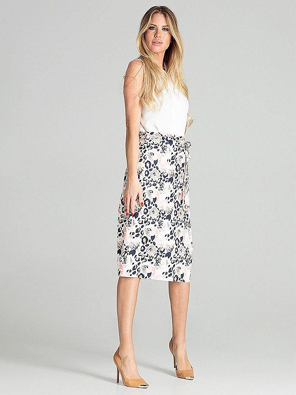 Figl midi sijonas dekoruotas sagutėmis "Agna Beige - Multicolor Leopard Print"