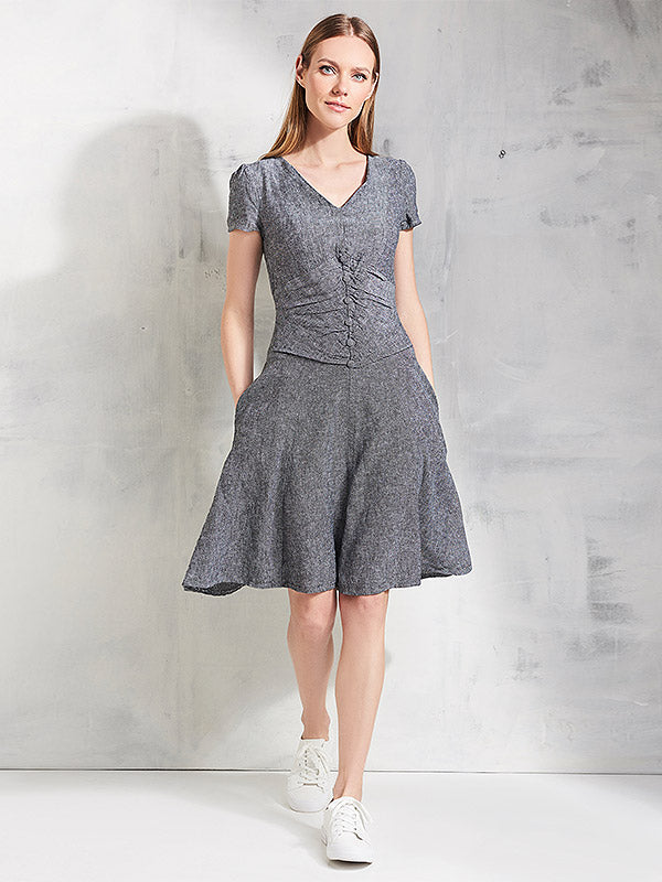 Lega viskozės ir lino suknelė "Torry Melange Black"