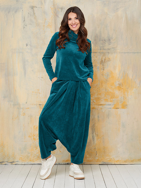 Lega medvilninis džemperis su gobtuvu "Lisandra Dark Teal Velour"