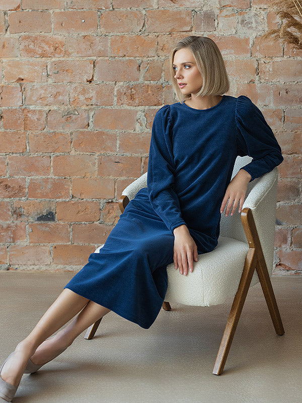 Lega ilga veliūrinė suknelė "Malena Blue"