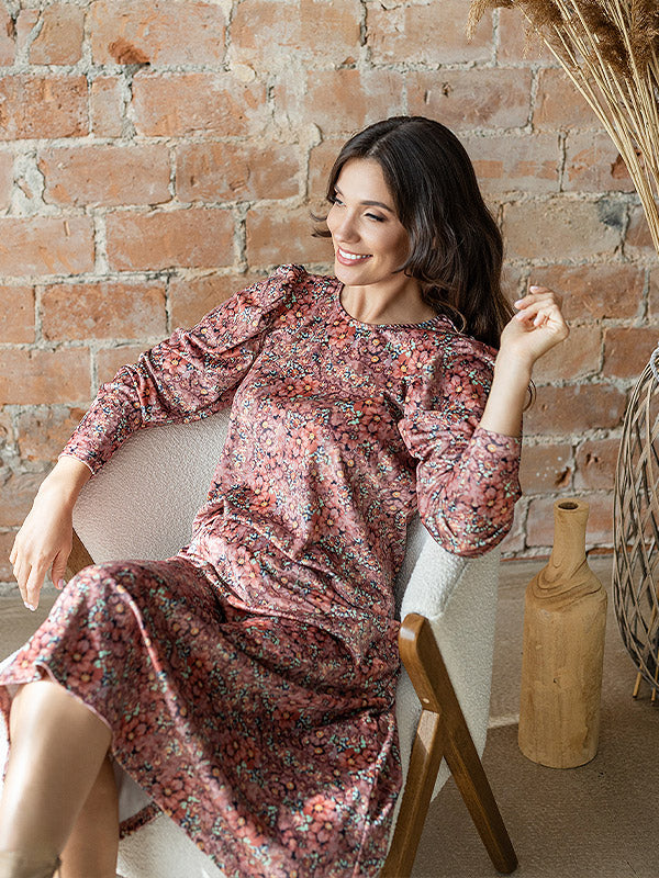 Lega veliūrinis midi sijonas "Sanura Rose Flower Print Velour"