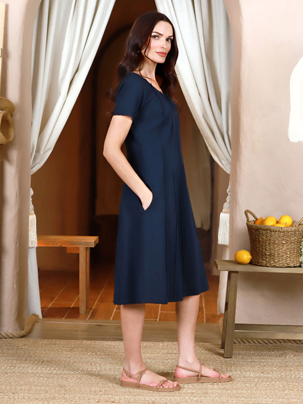 Lega tampraus lino midi A silueto suknelė "Orinta Navy"