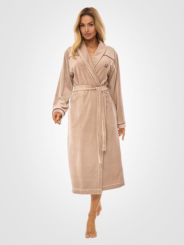 L&L Long Cotton Robe Virga Long Beige Velour