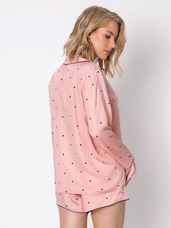 Aruelle trumpa viskozinė pižama "Mona Short Pink - Black Dots"