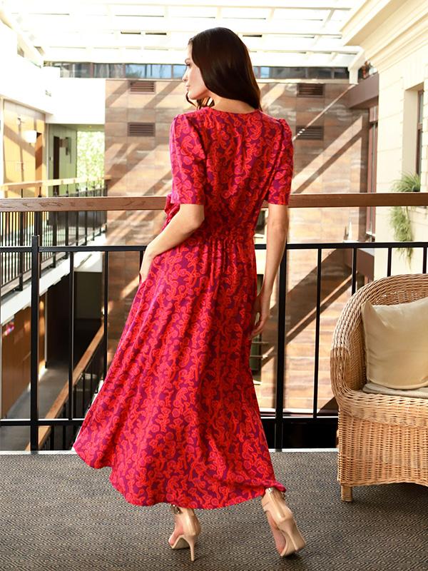 Lega Maxi Viscose Dress Indila Magenta - Orange Flower Print