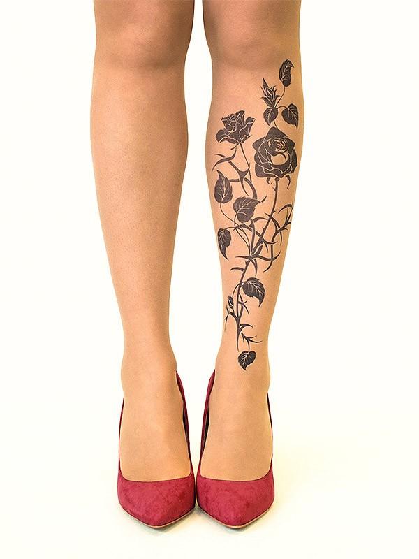 Stop & Stare pėdkelnės su tatuiruote "Black Roses 20 Den Sun"