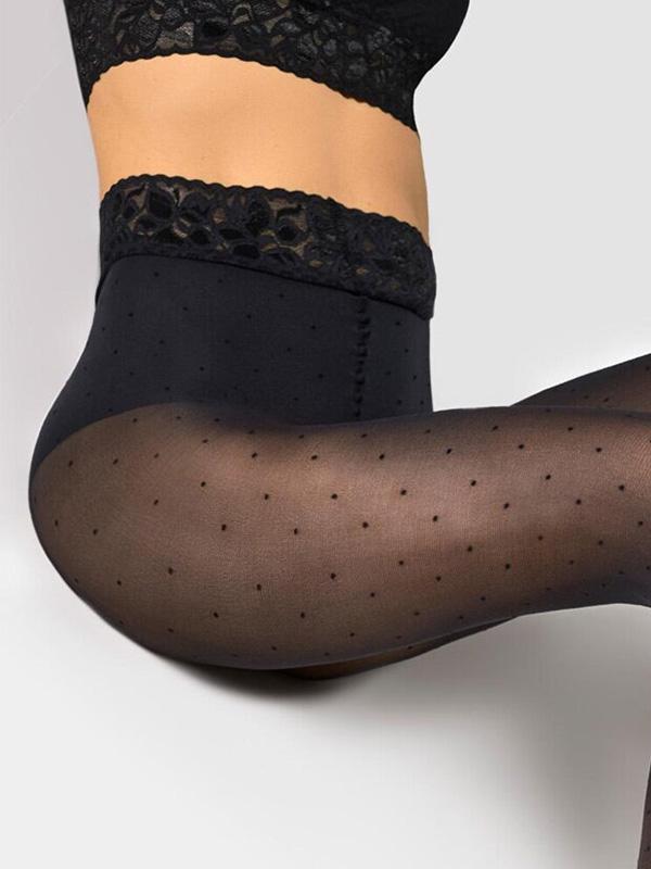 Marilyn taškuotos pėdkelnės su silikoniniu juosmeniu "Dream Line D03 30 Den Black"